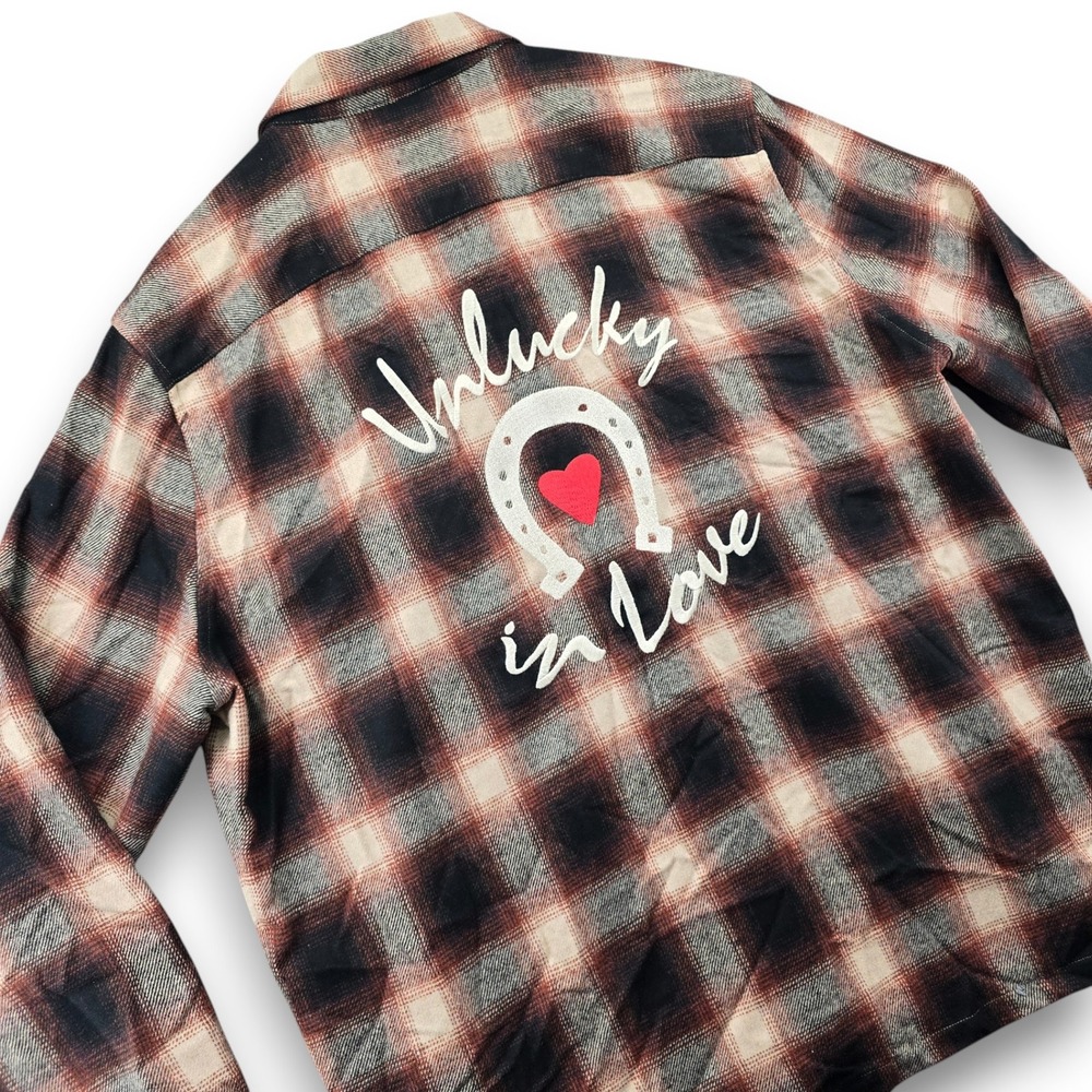 AllSaints Fortunado LS Shirt Mens XXL Rust Black Plaid Wool Blend Relaxed Fit
